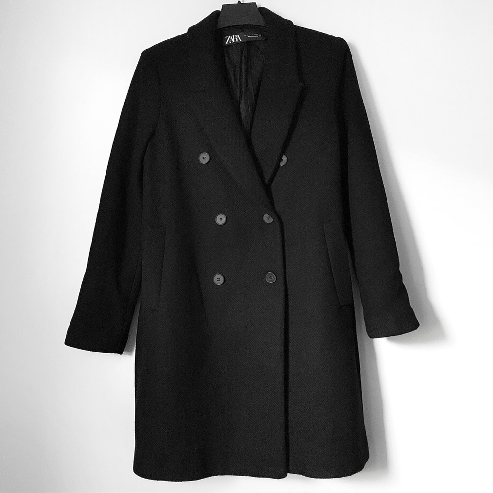 SOLD | Zara black wool double breasted pea coat - Picture 1 of 10